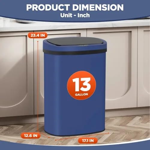 13 Gallon Automatic Trash Can with Lid (Deep Blue)