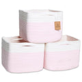 Storage Cubes 9”x9”x7”Cotton Rope Woven Baskets for Organizing 3 (Off White & Mixed Pink)