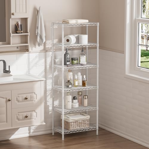 6 Metal Shelves Wire Shelving Storage Shelf Adjustable Unit Pantry (White / 6 Tier 12"Dx22"Wx69.5"H)