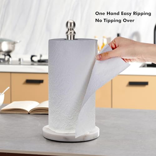 Paper Towel Holder Countertop with Heavy Marble Base (Brushed Nickel)