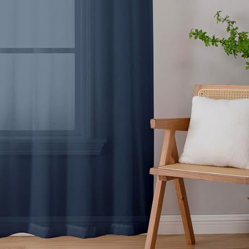 Navy Blue Sheer Curtains 78 Inches Long 2 Panels Set for Living Room (Navy Blue / 42"W x 78"L (Pack of 2))