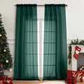 Green Sheer Curtains for Window 96 Inches Long 2 Panels (42"W x 96"L (Pack of 2) / Hunter Green)