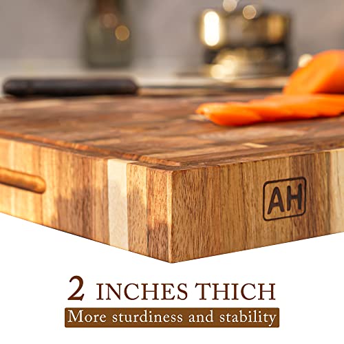Acacia End Grain Wood Cutting Board 24x18x2 In Thick Butcher Block (24"L x 18"W)