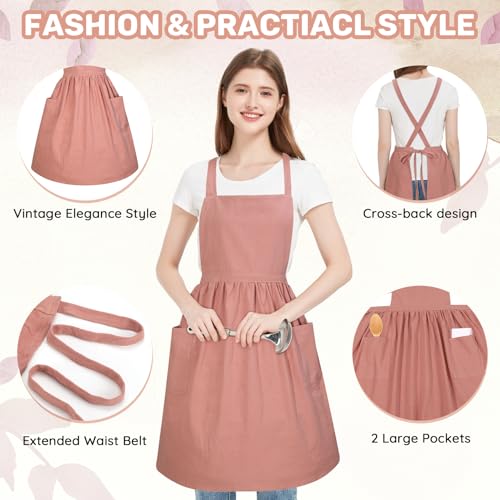 Vintage Ruffle Pinafore Chef Apron Dress with 2 Pockets for Women Girls (Pink)