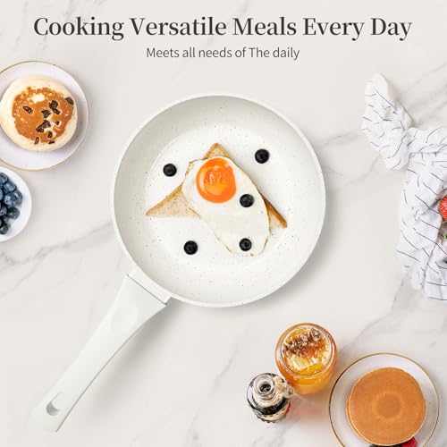 8 Inch Nonstick Frying Pan Small Egg Pan Skillet (8 Inch / White)