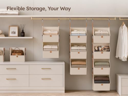 Collapsible Hanging Closet Organizer (Beige / 3 shelves)
