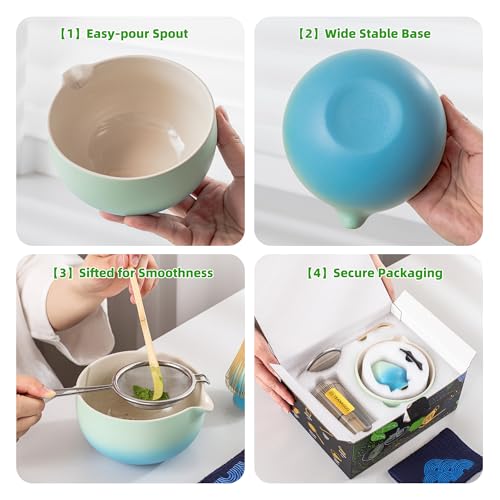 Matcha Whisk Set Blue (Gradient Blue / 7 pcs/set, Bowl with Pouring Spout)