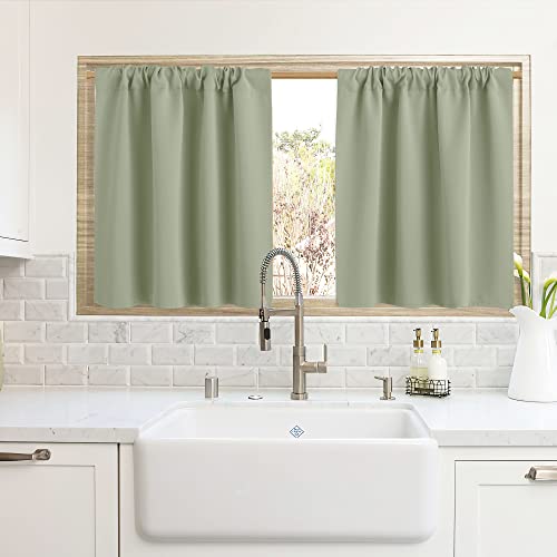 Cafe Blackout Curtains 24 inch Length for RV Camper Kitchen Window (Sage Green / 42"W x 24"L (Pack of 2))