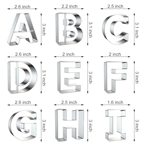 Alphabet Letter Cookie Cutters Shapes Large 3 Inch (3 Inch Letters - 26Pcs)