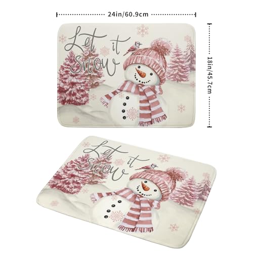 Pink Snowman Dish Drying Mat Xmas Trees Bird Winter Snowy Scene Dish Drainer Mats 18"x24" Microfiber Reversible Dish Drying Rack Pad Protector for Kitchen Countertop Decor (24" x 18")
