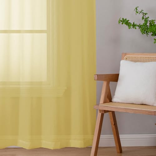 Yellow Sheer Curtains 84 Inches Long 2 Panels (Yellow / 40"W x 84"L (Pack of 2))