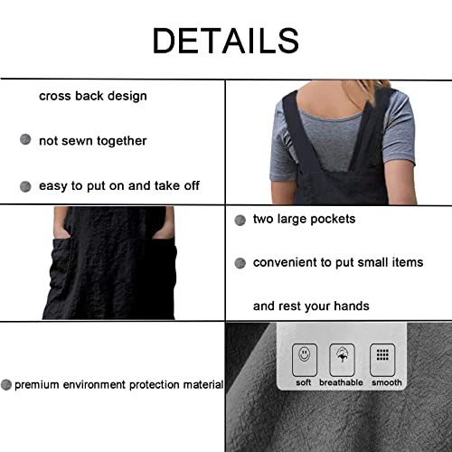 Pinafore Cross Back Apron for Women with Pockets (XX-Large / Black)