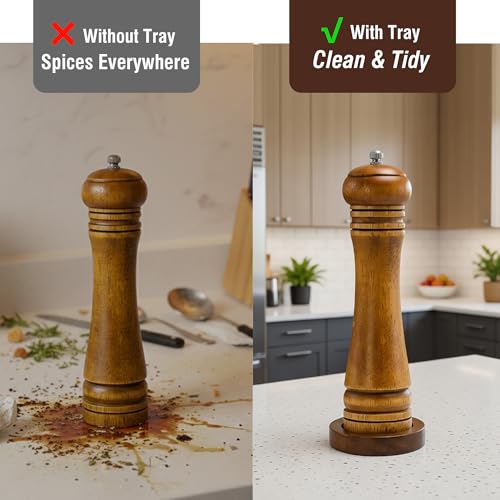 Wood Salt and Pepper Grinder (8 Inches-1 Pack with Tray)
