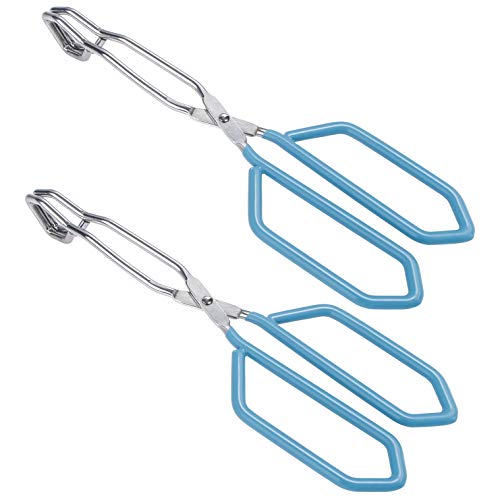 Stainless Steel Scissor Tongs Heavy Duty Cooking Tongs with Soft Handles (blue 11"+11")