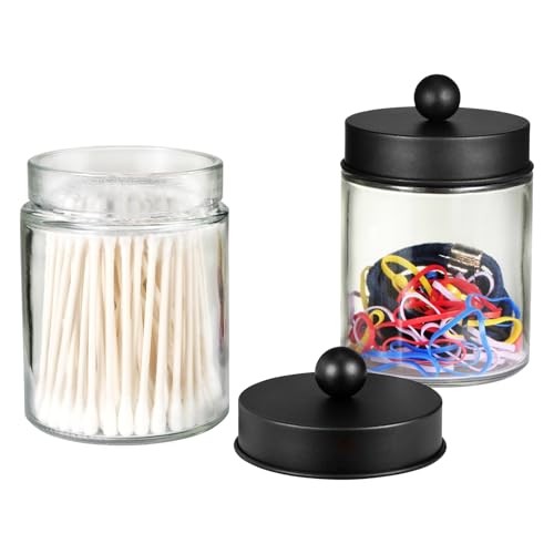 4 Pack Glass Qtip Holder with Matte Black Stainless Steel Lids (4 pack / Black)