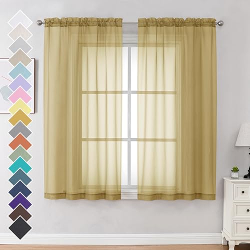 Gold Sheer Curtains 63 Inches Long 2 Panels (Gold / 42"W x 63"L (Pack of 2))