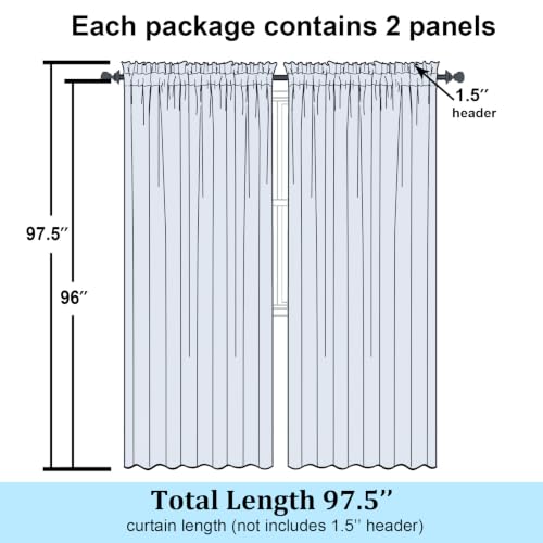 Light Grey Sheer Curtains 96 Inches Long 2 Panels (Light Grey / 59"W x 96"L (Pack of 2))
