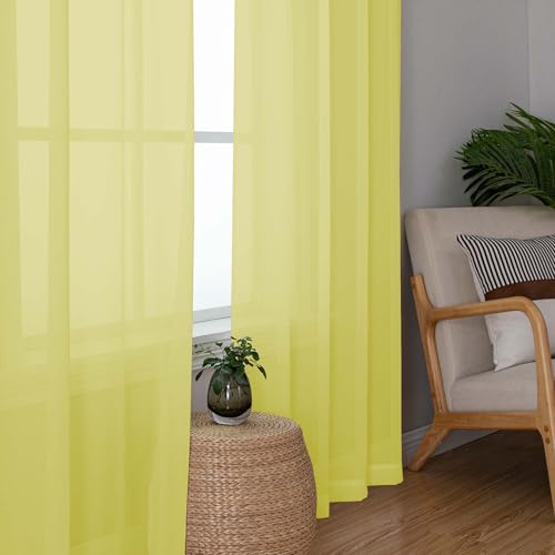Sheer Lemon Curtains for Bedroom Living Room 78 Inches Long 2 Panels Set (Lemon Yellow / 42"W x 78"L (Pack of 2))