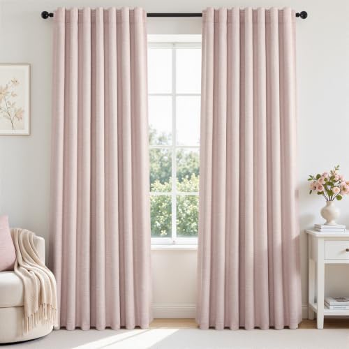 Dusty Pink Linen Blackout Curtains 90 Inch Length 2 Panels for Girls Bedroom Nursery Kids Soft Thick Linen Window Curtains 90 Inches Long 100% Black Out Drapes for Living Room Back Tab (Soft Pink / 52"W x 90"L (Pack of 2))