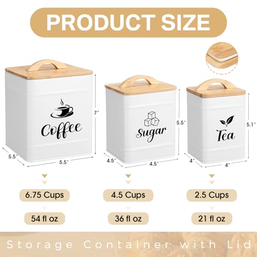 3 Set Coffee Tea Sugar Containers Kitchen Canisters (Cream)