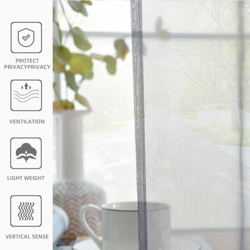 Solid Sheer Rod Pocket Curtain Voile Draperies 2 Panels White Beige Black Grey Coffee 52 Inch Width 90 Inch Long 1 Pair for Kitchen Bedroom Children Living Room Yard (Grey / 52"W x 90"L (Pack of 2))