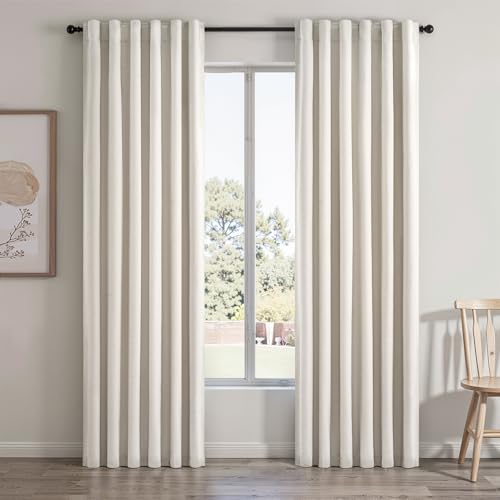Cream Birch 84 Inch Longth 40 Inch Wide 100% Blackout Curtains 2 Panels Set for Bedroom Back Tab Rod Pocket Pleated Thermal Insulated Energy Efficient Cotton Linen Blend Decor (Birch / 40"W x 84"L (Pack of 2))