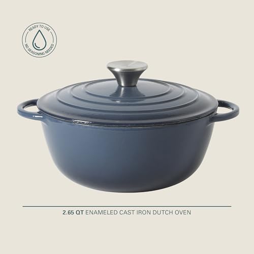 Addlestone 2.65 Qt Enameled Cast Iron Dutch Oven Pot with Lid (2.65-Quart / Gradient Navy Blue)