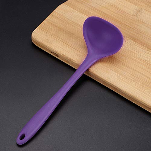 Silicone Soup Ladle Spoon 8.5 Inch Heat Resistant to 450°F One Piece Design Restaurant Kitchen Cooking Utensil for Serving Soup Purple (Purple)