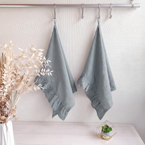 2 Pcs Dusty Blue Kitchen Towels Retro Towels Cotton Ruffled (Dusty Blue / Retro)