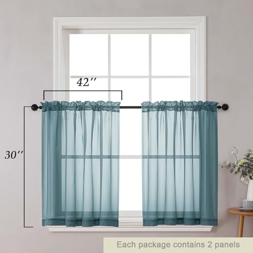 Dusty Blue Kitchen Curtains 30 Inch Length Tier 2 PCS (Dusty Blue / 42"W x 30"L (Pack of 2))