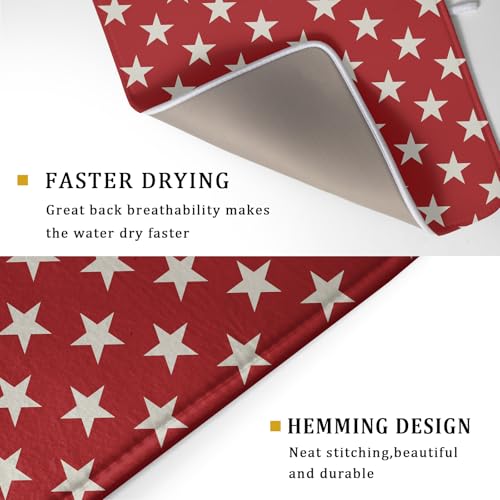 Patriotic July of 4th Red Star Dish Drying Mat for Kitchen Counter 18x24 Memorial Independence Day Absorbent Reversible Microfiber Drying Mats Kitchen Countertop Protector Dishes Drainer Rack Pad