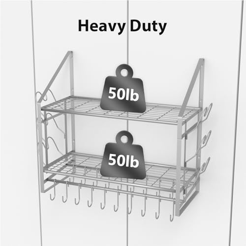 28 Inch Pot Rack Wall Mounted (28"W 2 Tier Silver)