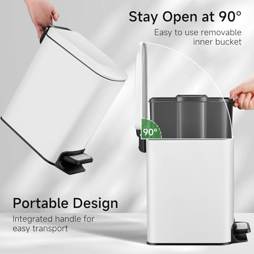 Slim Bathroom Trash Can with Lid (White)