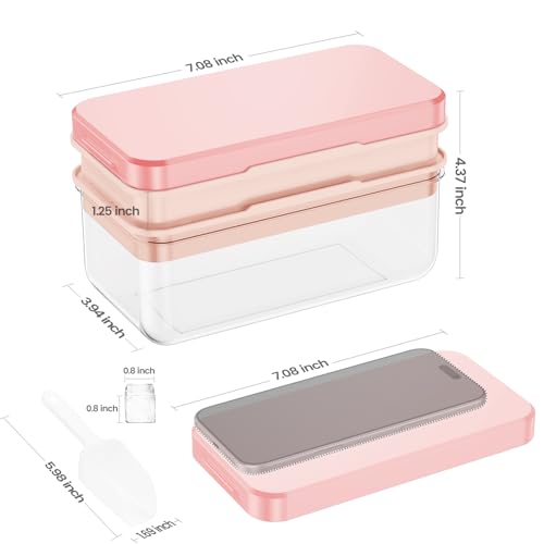 Ice Cube Tray with Lid and Bin (Pink / 0.8"-56Cubes)