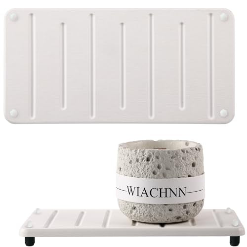 2PCS Water Absorbing Stone Drying Mat for Bathroom Sink & Kitchen Counter Organizer (8.7" X 4.3" White With Feet)