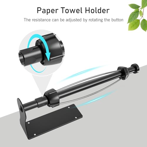 Paper Towel Holder Under Cabinet Easy Tear Wall Mount Self (Black)