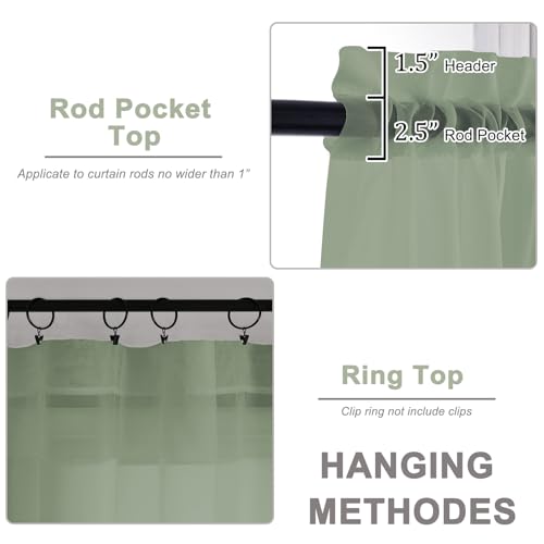Sage Green Sheer Curtains 96 Inch 2 Panels for Living Room 59" Wide (Sage Green / 59"W x 96"L (Pack of 2))