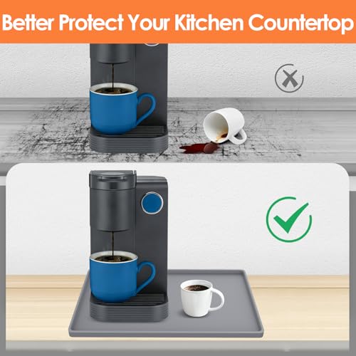 Silicone Coffee Maker Mat with Lip for Countertops (Grey / 15.7'' x 11.8'')