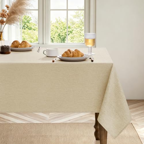 Faux Linen Farmhouse Table Cloth 60"x84" for 4 (Beige / 84" x 60" (Rectangular))