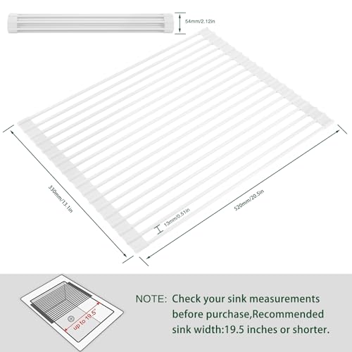 Roll Up Dish Drying Rack Over The Sink Kitchen Roll Up Sink Drying Rack Multipurpose Foldable Sink Drying Mat (White / Rectangle: 20.5" x 13")