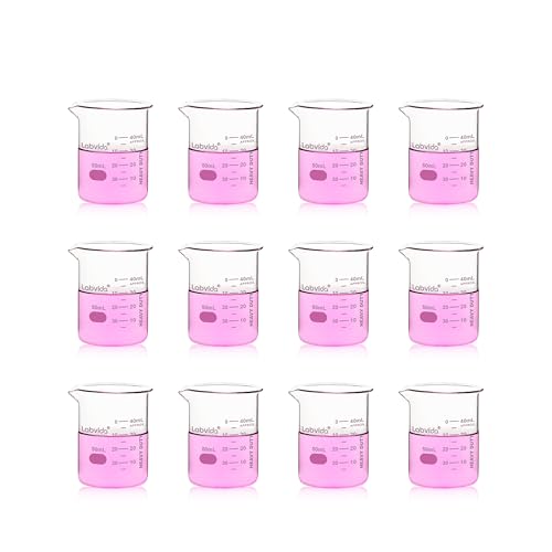 12pcs 50ml Upgrated Thick Glass Beakers (12pcs of Vol.50ml)