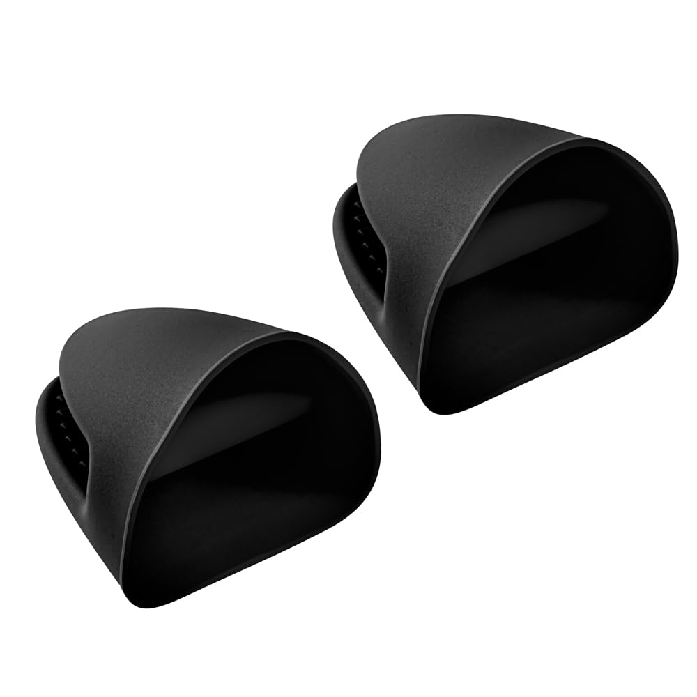 2 Piece Oven Mitt Gloves Set 1 Case of 4.33 x 3.5 Inch Silicone Pot Holders (Black / Pot Holder)