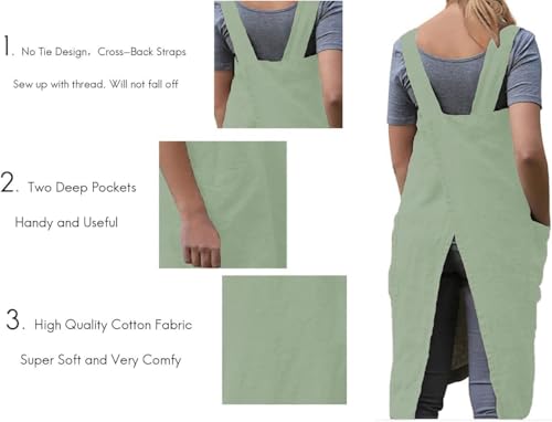 Women's Cross Back Pinafore Apron with Large Pockets Home Kitchen (XX-Large / Light Green)