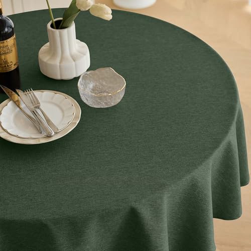 Christmas Faux Linen Round Tablecloth (Dark Green / 60" (Round))
