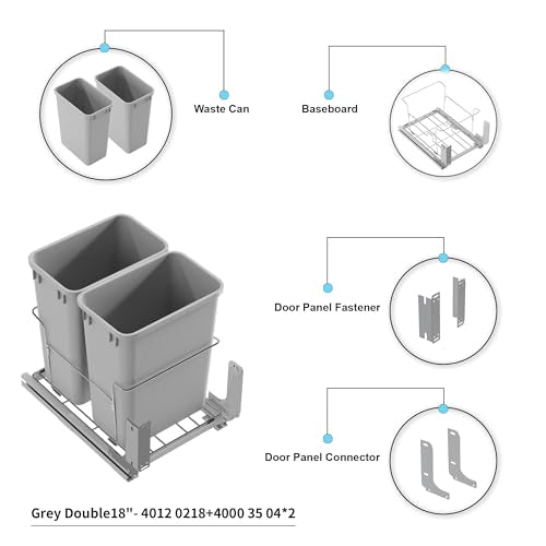 Dowell B18 Aluminum Base Wastebasket Pullout with Door Mount and Two 35Qt (Double Pull - 35Qt x 2)