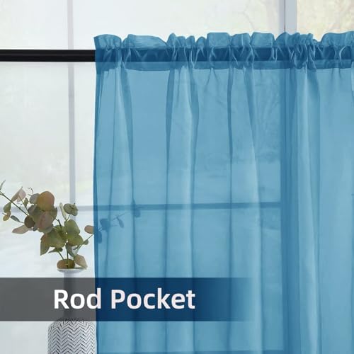 Solid Sheer Rod Pocket Curtain Voile Draperies 2 Panels White Beige Black Grey Ivory 52 Inch Width 108 Inch Long 1 Pair for Kitchen Bedroom Children Living Room Yard (Blue / 52"W x 108"L (Pack of 2))