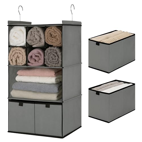 4 Shelf Hanging Closet Organizer with Drawer (4-shelf Drawers Grey / 1-Pack)