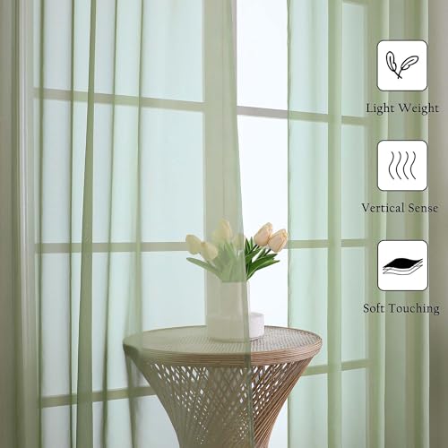 Sage Green Sheer Curtains 96 Inches Long 2 Panels (Sage Green / 59"W x 96"L (Pack of 2))