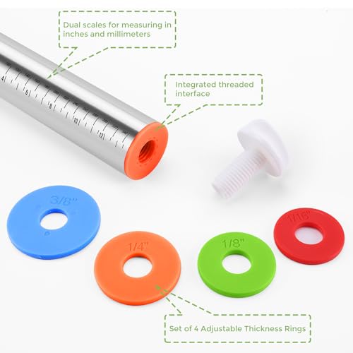 Rolling Pin nonstick and Silicone Baking Pastry Mat (Red)