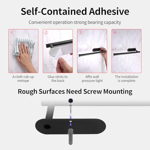 Pink Paper Towel Holder Self Adhesive Drilling for Kitchen Black (Black)